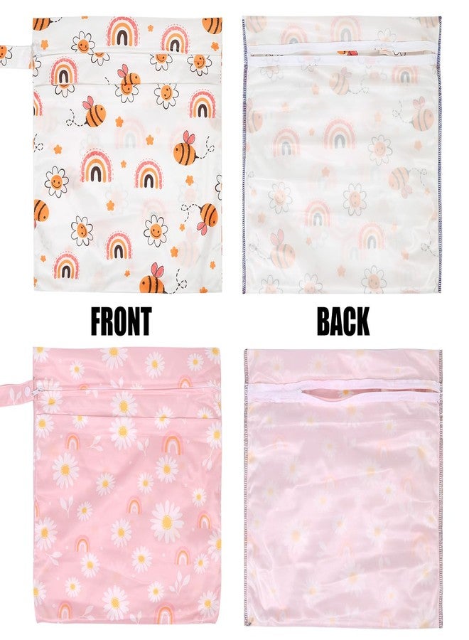 SANFERGE 2pcs Cloth Diaper Wet Dry Bags, Waterproof Reusable Wet Bag with 2 Zipper Pockets & Handle, Washable Laundry Bags for Baby Adult Clothes Travel Beach Pool Daycare Yoga Gym Exercise Swimsuits, - Image 4